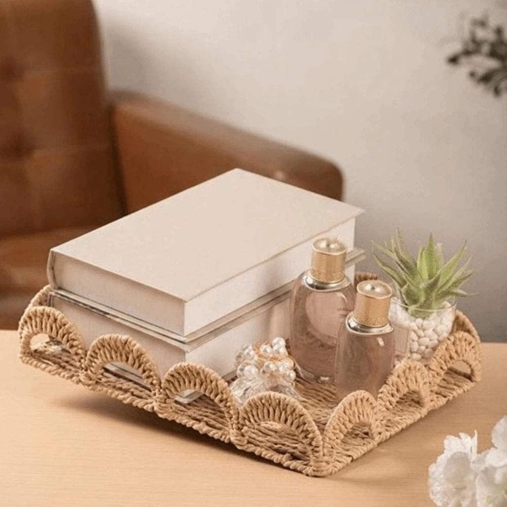 Rectangular Handwoven Storage Basket Handmade Fruit Basket Paper Rope Storage Basket Kitchen