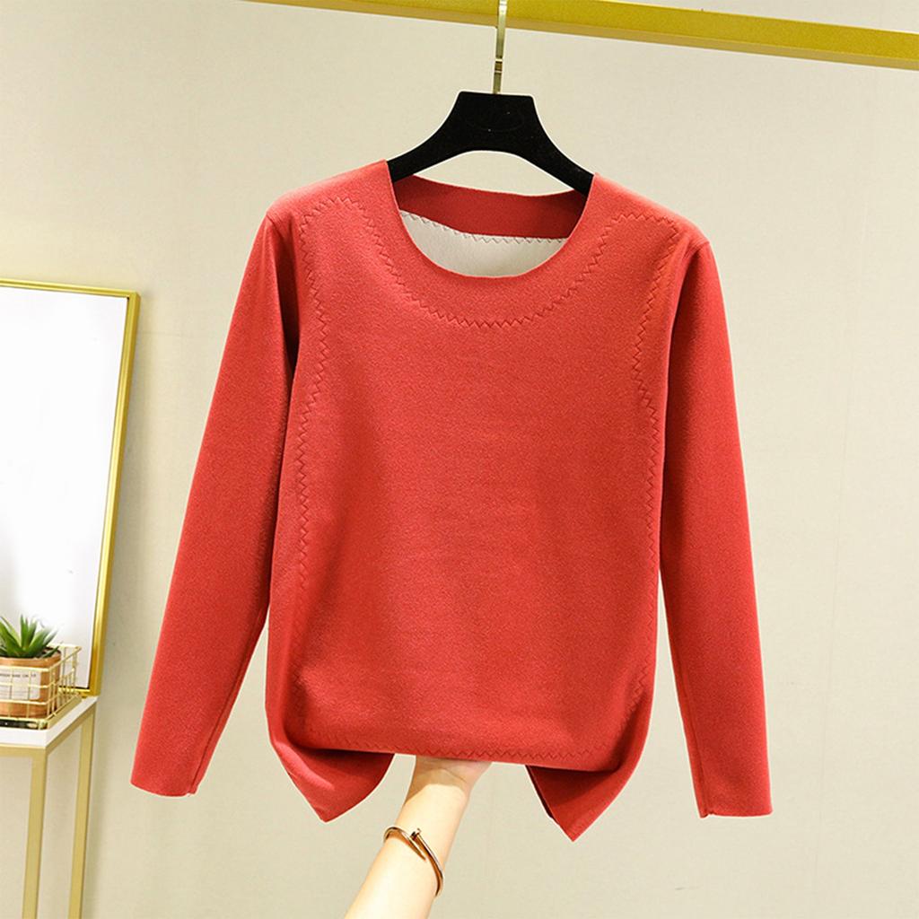 Ladies' Loose Comfortable Casual Fashionable And Warm Underwear With Seamless Round Neck And Thick Velvet Top