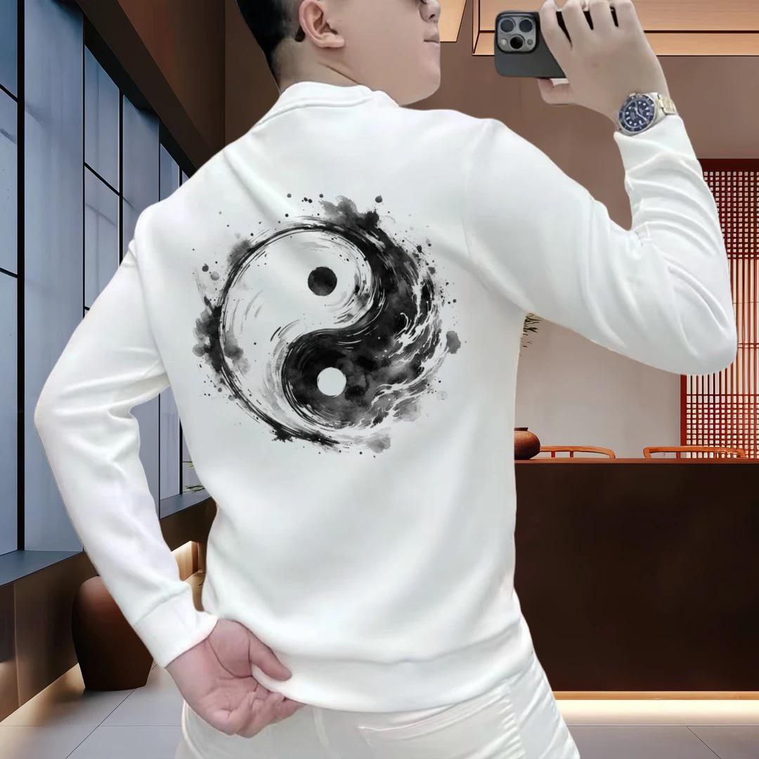 Men s National Style Heavyweight Round Neck Hoodie - Thickened Plus Velvet for Autumn/Winter Warmth 3XL