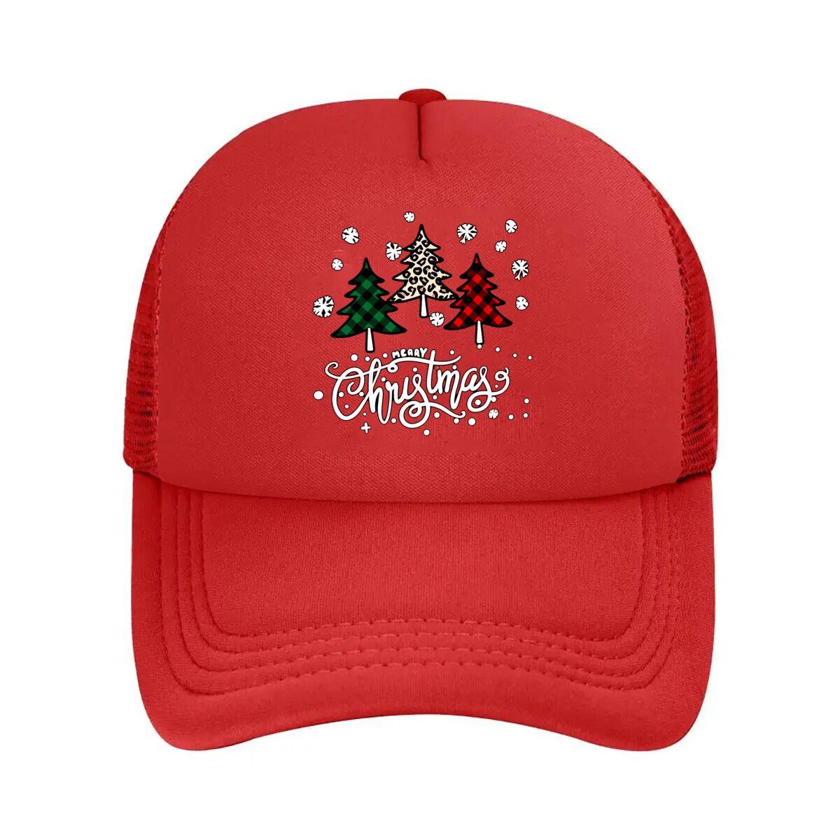 Merry Christmas Plaid Leopard Tree Mesh Baseball Cap Hip Hop Adjustable