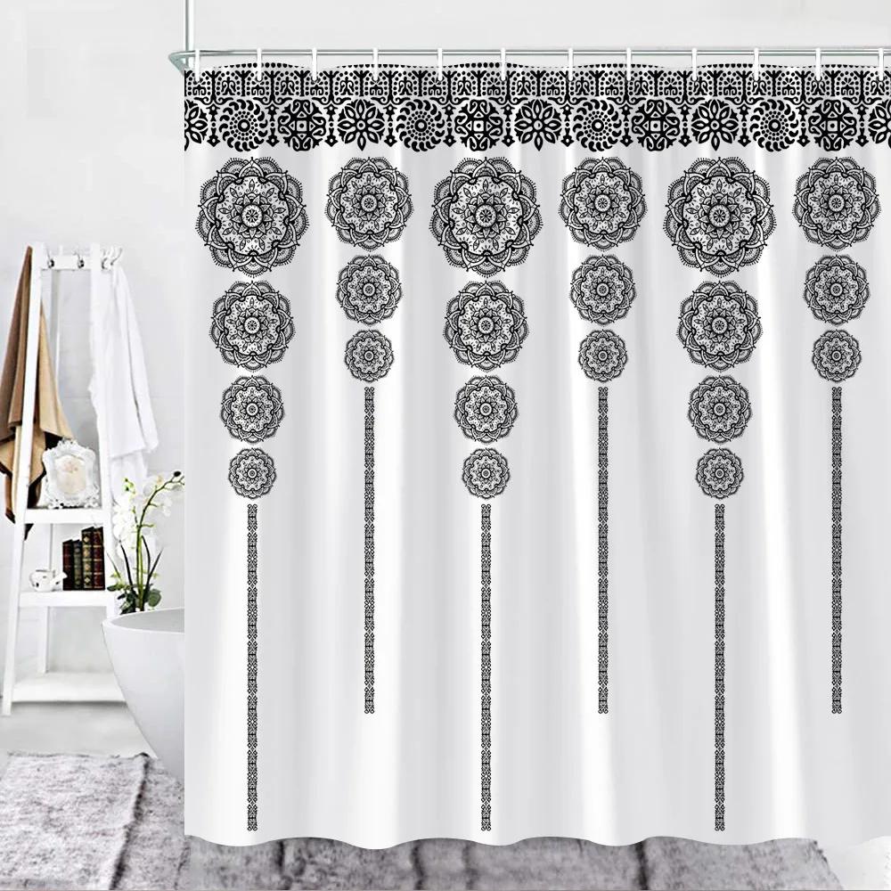 Color Geometric Shower Curtain Set Mid Century Modern Retro Drop Shapes Abstract Art Bathroom Polyester Fabric Curtains Hooks