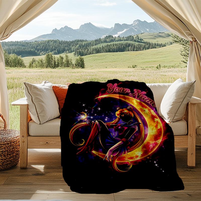 Personalisierte Sailor Moon Flanell-Fleece-Decke Gemütliche Warme Überwurfdecke für Sofa Bett Reise Ganzjahresgebrauch