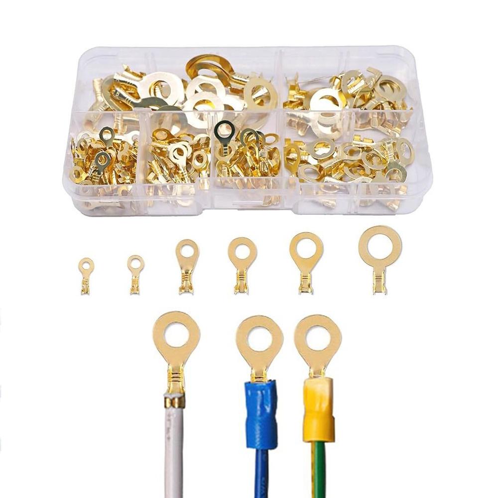 150Pcs Ring Terminal Block Wire Connector M3-M10 O-type Ground Lug Terminal Cold-Pressed Copper Tab Non-insulated Crimp Terminal