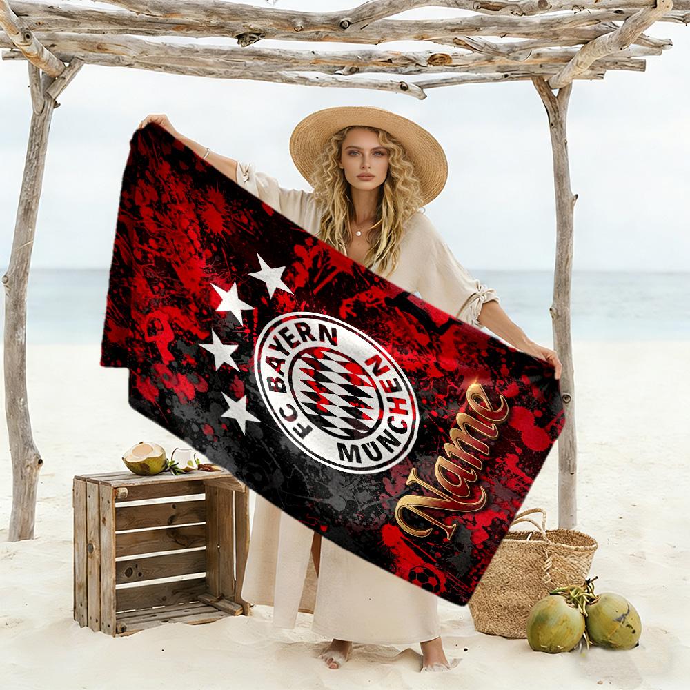Bayern Munich Soccer Art Customize Text Beach Towel Soft Durable Quick-Dry Ideal for Travel Outdoor Swim Pool Yoga Surf Camping Hiking Gym Gift Holida