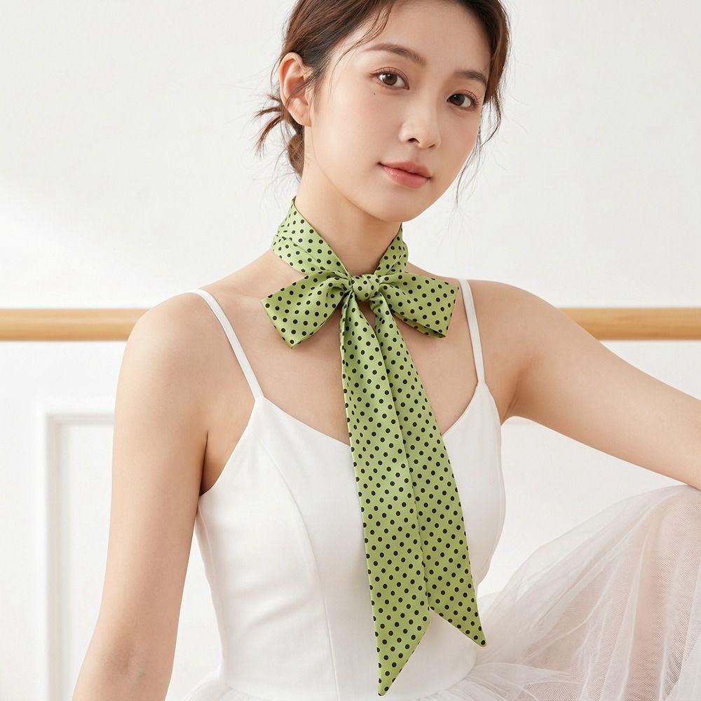 Bow Ties Long Silk Scarf Printed Long Ribbon Scarves Elegant Plaid Scarf Spring Summer