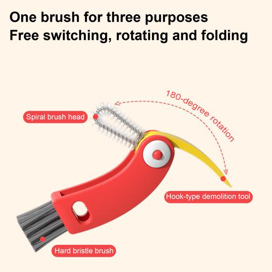 1/3Pcs 3 in 1 Cleaning Brush Rotating Foldable Design Silicone Lid Gap Cleaner Stiff Bristle Angle Brush Glass Edge Cleaning Brush