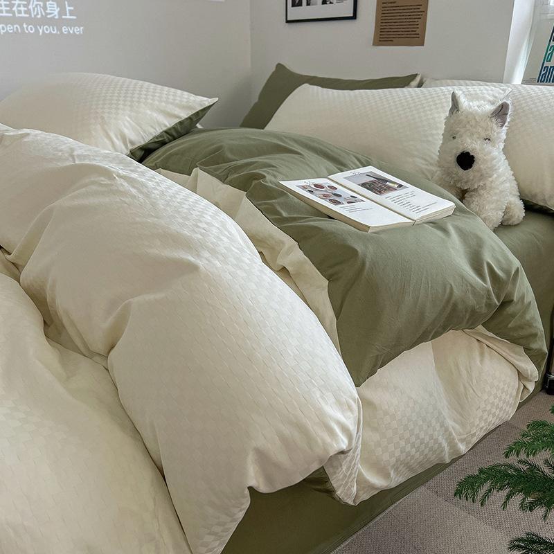 Pure Cotton Premium Simple Bedding Set Four-piece Set Skin-friendly Breathable Bed Sheet Quilt Cover Pillowcase