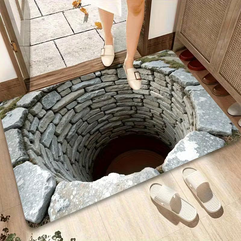 Covor de ușă cu iluzie optică 60*90CM, Covor de bun venit plat 2D Potrivit pentru uz interior și exterior, Perfect pentru uși de intrare, holuri, dormitor