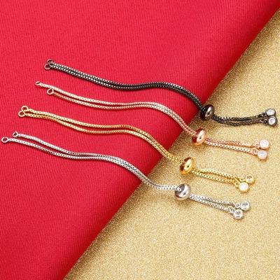 ZHUKOU 2pcs 1.3x240mm Brass Rhinestone Simple Adjustable Bracelet Chain for Jewelry Making Diy Bracelet Chains Accessories VL20