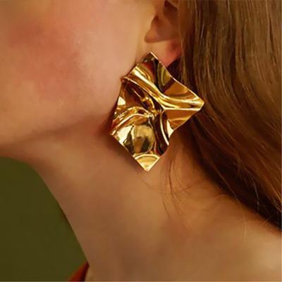 Exaggerated Brand Gold Color Irregular Square Shiny Metal Big Drop Earrings Women Rhombus Punk Ear Party Jewelry