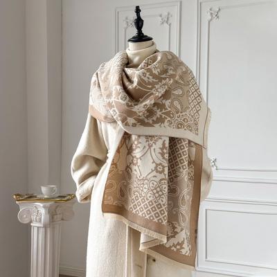 Autumn And Winter Imitation Cashmere Scarf Thickened And Lengthened Flower Scarf Retro Ethnic Style Shawl Dual-Purpose Outer Cover