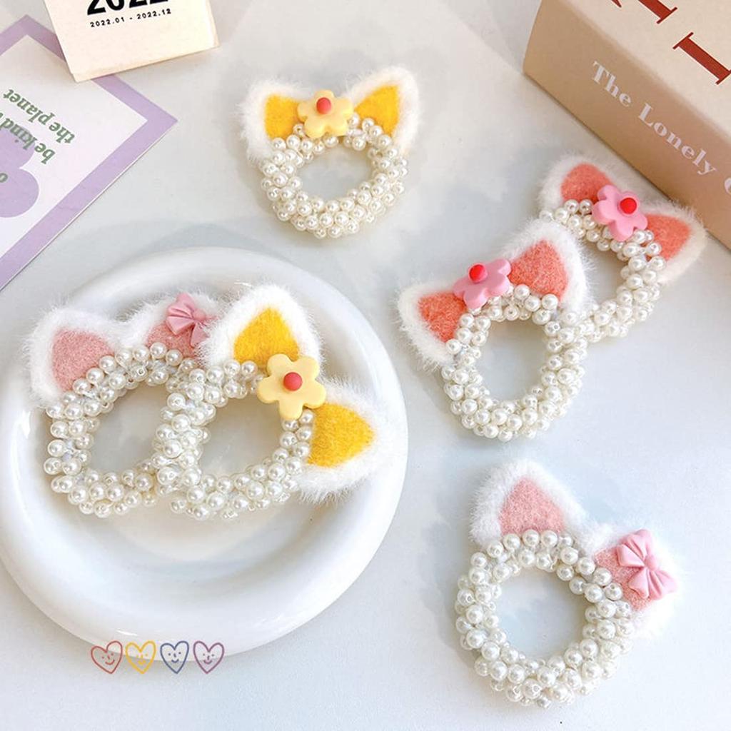 Gulenvailo Hair Accessories, Pearl Hair Ties with Cat Ears, Cute Princess Tiara, Perfect for Children, Parties, Shichi-Go-San Celebrations, Weddings,
