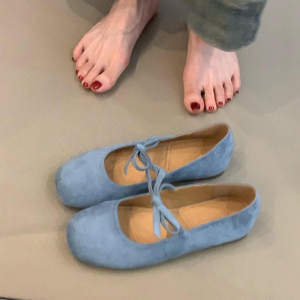 Bow ballet shoes women's word with round head Mary Jane shoes French light mouth small single shoes