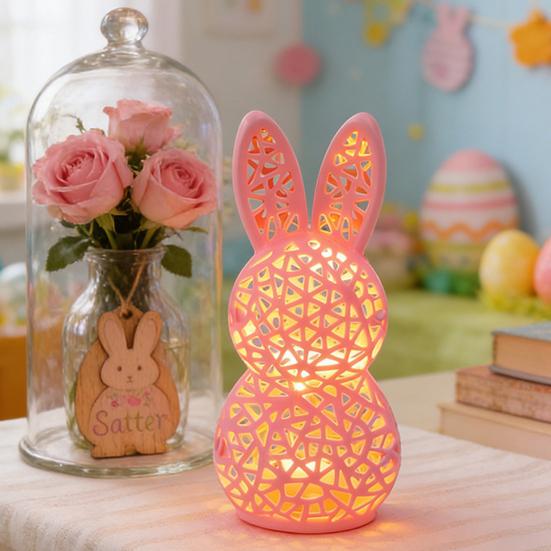 3D Printed Rabbit Lamp Hollow Bunny Night Light for Kid's Room Bedroom Nursery Easter Party Table Decoration