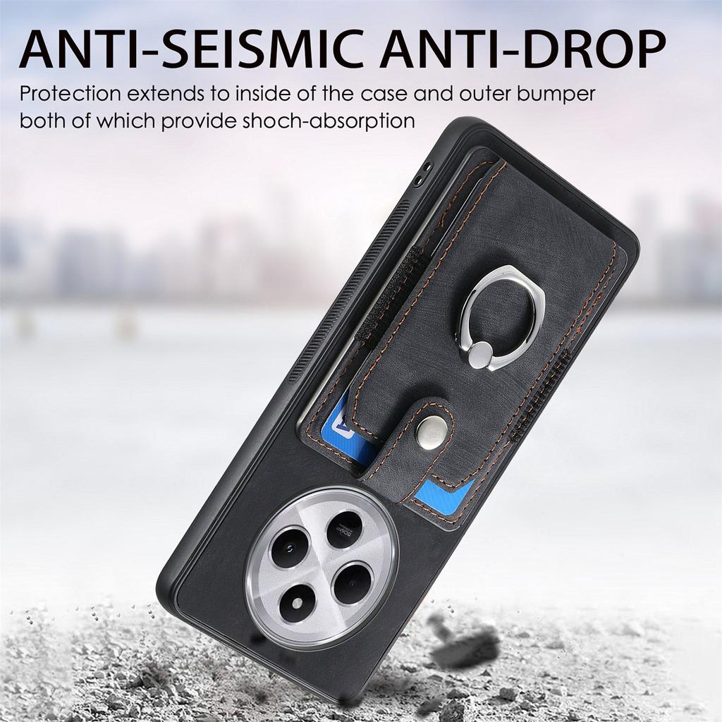 Kickstand Phone Case For Xiaomi Redmi 14C 4G/14R 5G/Poco C75 4G Leather+TPU Non-Slip Protective Cover Card Slots