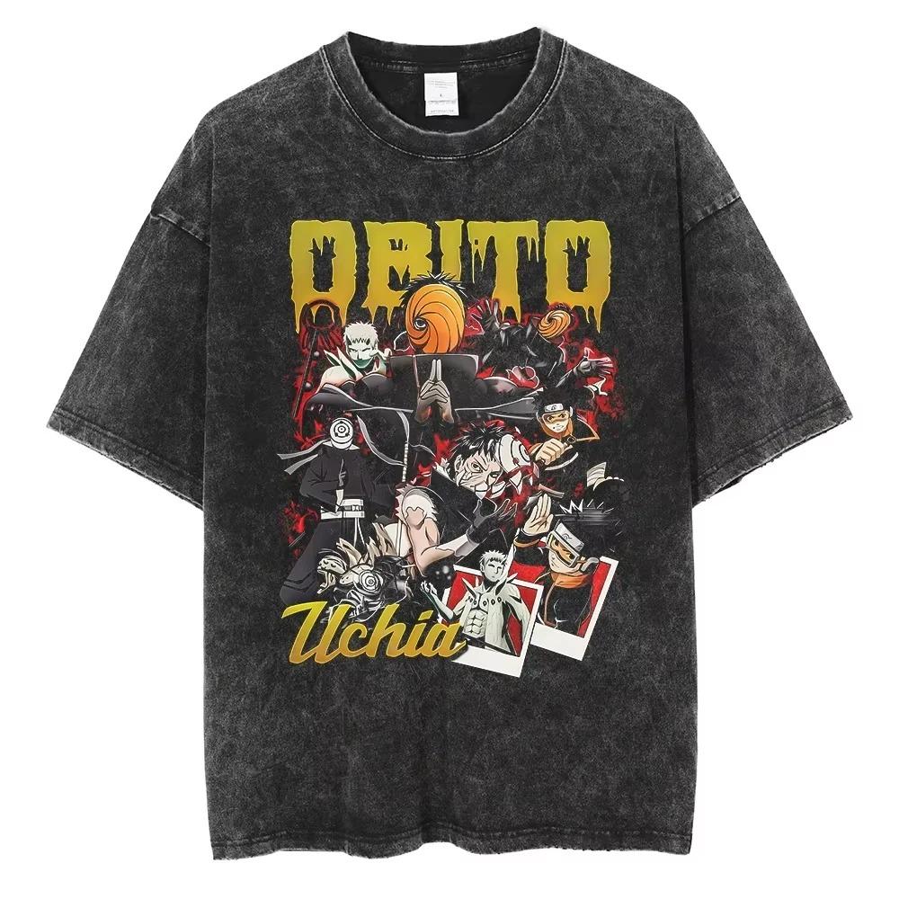 2026 Hip Hop Streetwear Japanese Anime Naruto Print T Shirt Vintage Black T-Shirt Harajuku Cotton Casual Tops Men Women Short Sleeve Tshirt