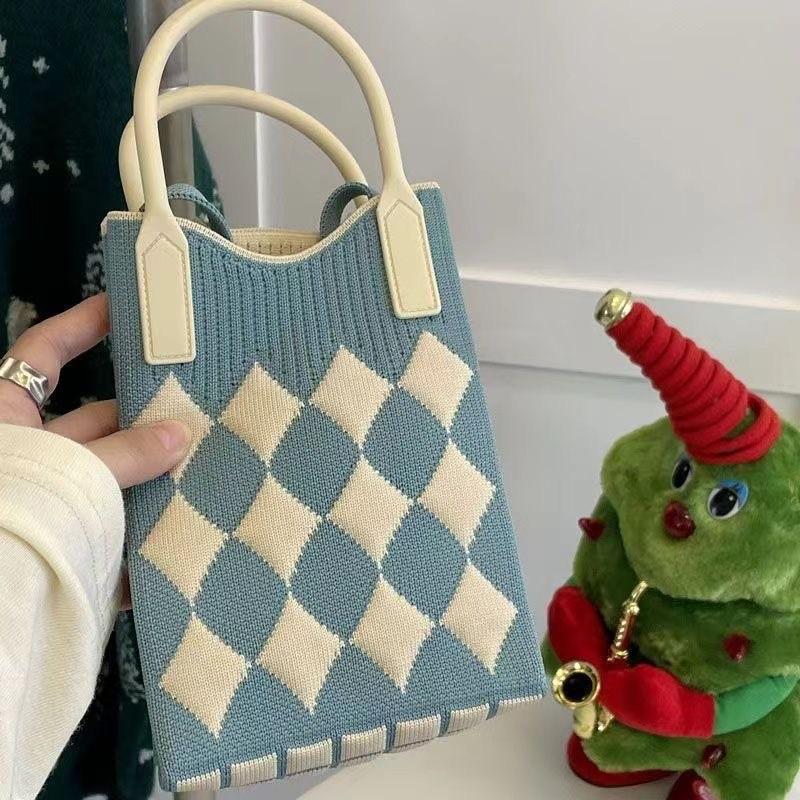Sommer Damen Niedliche Mini-Tasche Vielseitige Mode Handytasche Cartoon Gestrickte Handtasche Umhängetasche Umhängetasche
