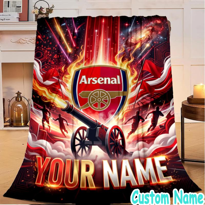 Custom Name Arsenal Football Crest Flannel Blanket Seasonal Universal Blanket For Indoor/outdoor, Perfect For Bedroom Sofa birthday gifts