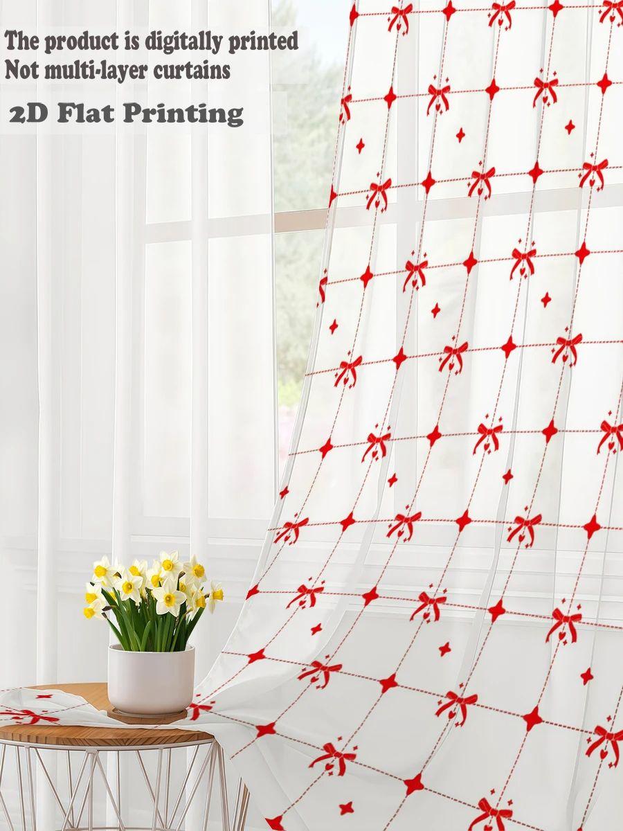 

Sweet Fresh One-Piece Butterfly Knot Window Curtain for Bedroom And Living Room Decor Girl s Style Light Delicate Series 100*130 Rod Pocket 1pcs