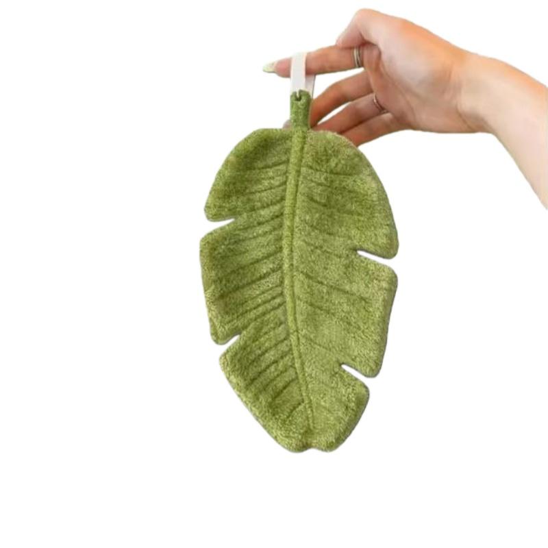 

Hot Sale Cute Creative Plant Leaf Shape Hand Towel Thick Absorbent Coral Fleece Hanging Towel For Kitchen Bathroom Handkerchief
