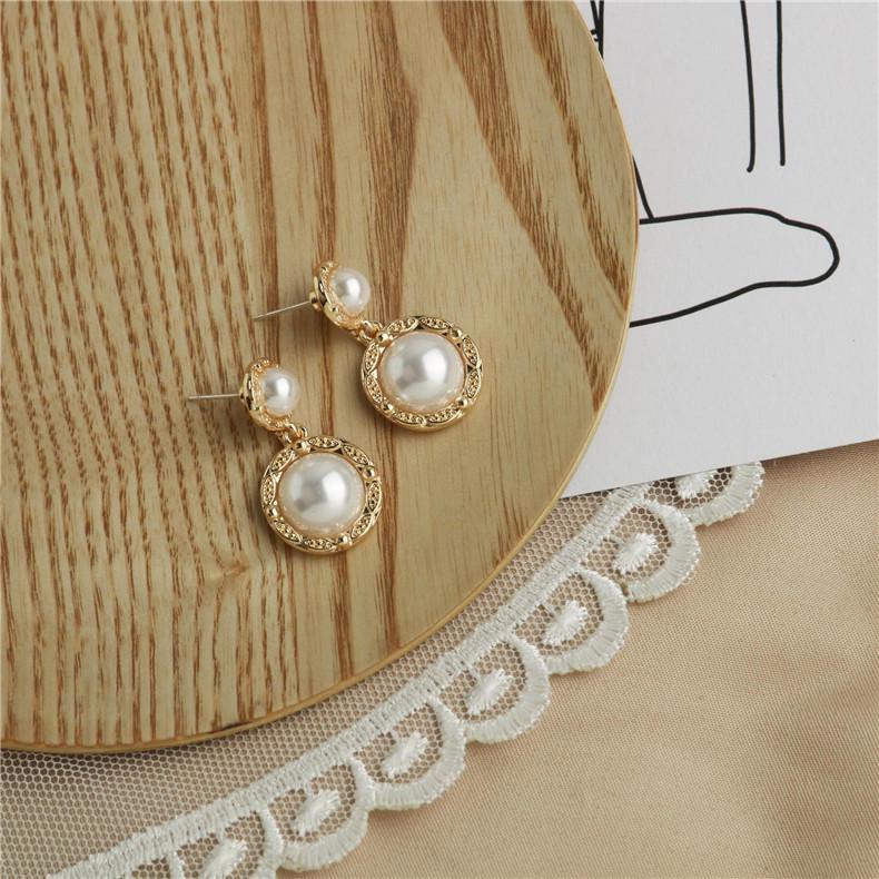 Koreanische Luxus Perlenkreis 925 Sterling Silber Nadel Ohrringe, Französischer Retro Ethnischer Stil Gold Tropfenohrringe