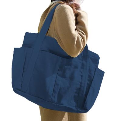 ZIP CORPORATION Tote Çanta Kanvas Büyük Kapasiteli Düz Pamuklu Kanvas Büyük Kullanışlı Çoklu Saklama Cepleri Üst Fermuarlı Lacivert G54 x Y37 x D18cm 87023