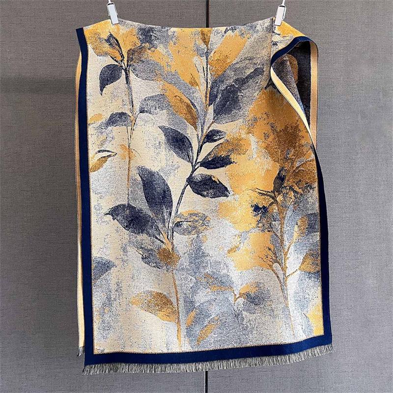 Leaf Luxury Winter Women Scarf Imitation Cashmere Thicken Warm Shawl Pashmina Scarves Female Wrap Blanket Ladies