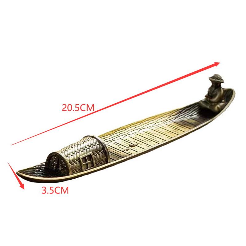 1Pc Vintage Bronze Small Incense Burners Ornaments Bamboo Raft Incense Base Incense Stick Holder Stand Tray Ash Catcher Plate