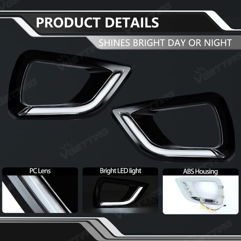 1 Pair For Nissan Navara NP300 2015 2016 2017 2018  Daytime Running Light Yellow Turn Signal Lamp Chrome/Black Cover LED DRL