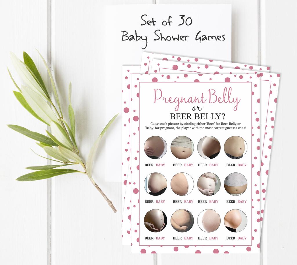 Inkdotpot Pregnant Belly Or Beer Belly Games Party Supplies Activity Cards Baby Shower Game Ideas Baby Shower Gender Neutral Games Its A Boy Or