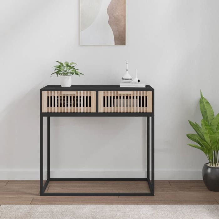 VidaXL Console Table, Side Table with 3 Drawers, Living Room Storage Furniture, Scandinavian, Black Wood 352104