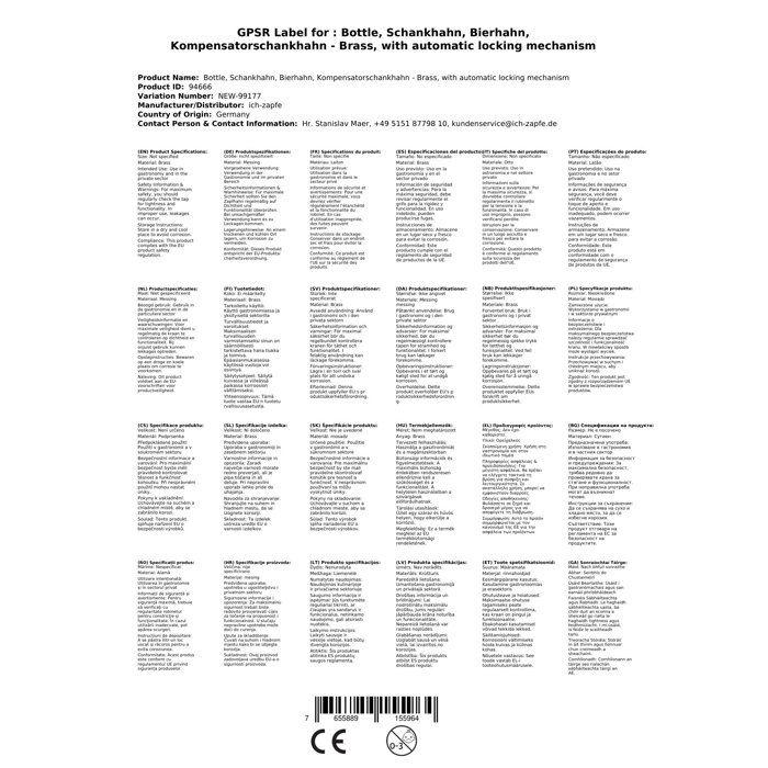 Robinet tireuse a biere, Robinet compensateur - Dispositif de verrouillage automatique, laiton