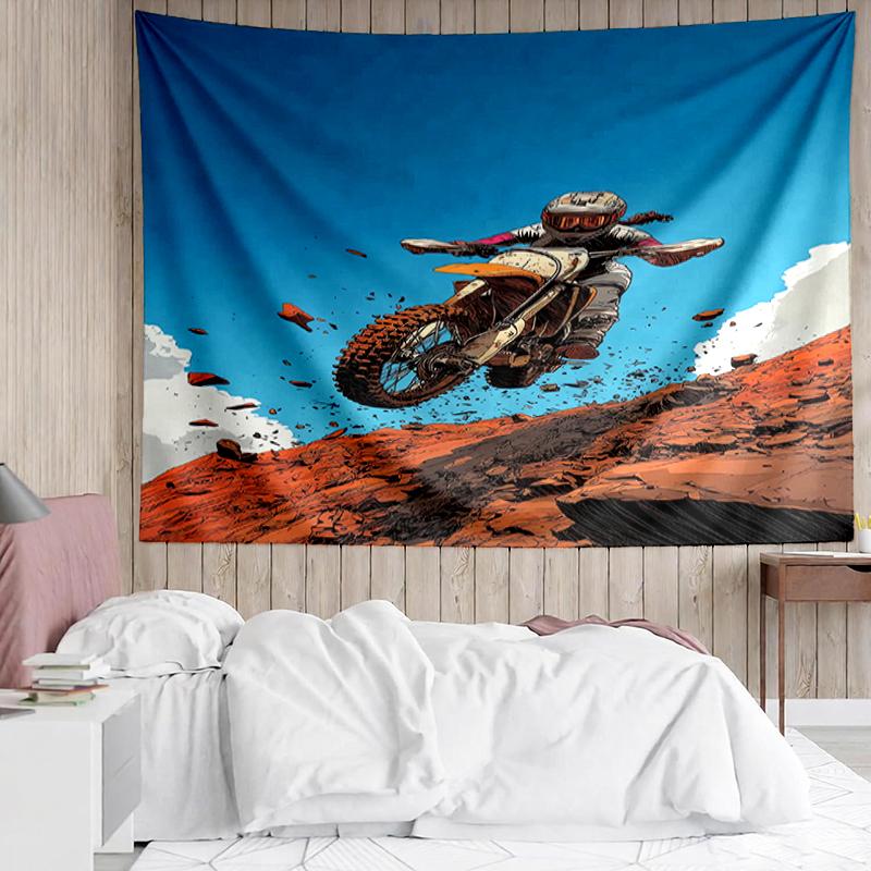 off-road-motorcycles Print Tapestry, Backdrop, Easy Setup, Ideal for Bedroom, Office & Living Room, with Aesthetic Wall Hanging Decor.
