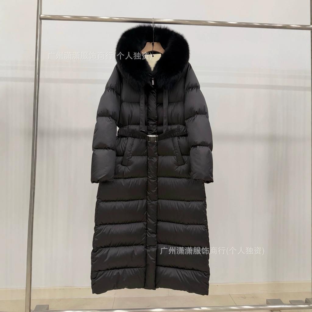 Autumn and winter new super long high-quality white duck down max belt, thin and warm real fox fur jacket
