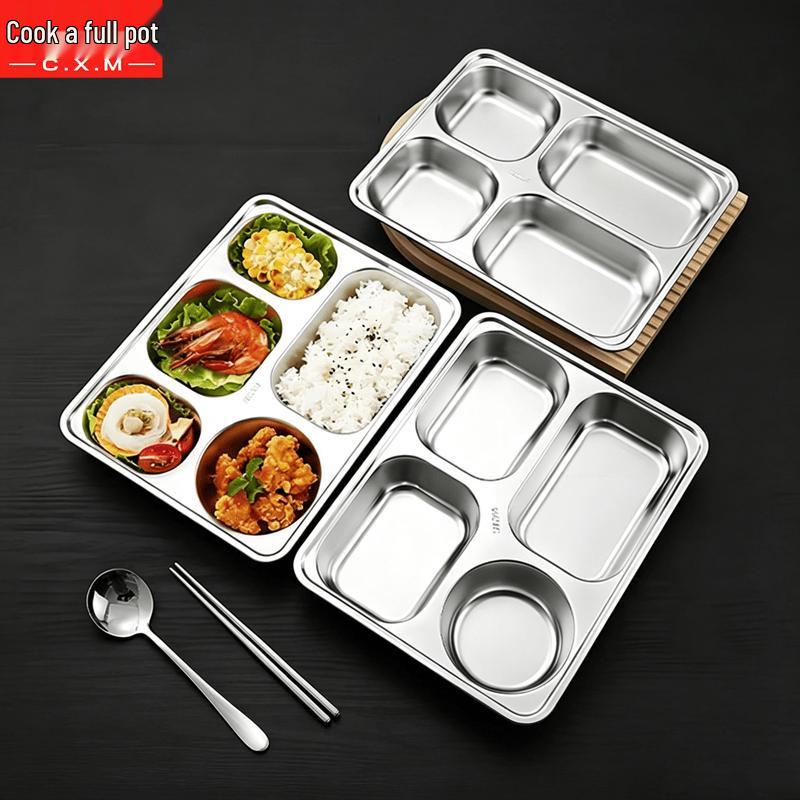 Chui Xiaoman 304 Stainless Steel 5-Compartment Japanese Style Lunch Tray - 5 Pack