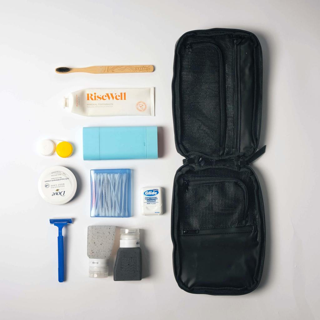 GRAVEL Travel Pouch SLIM Black Color For Night With Waterproof Pocket and Hidden Pocket Hygienic Storage of Bath Goods Made of Highly Durable