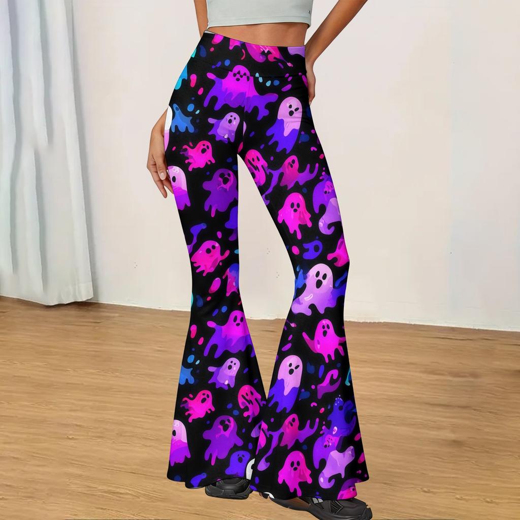 Women's Casual Halloween Print Yoga Pants Flared Leg High Waist Stretch Workout Leggings for Everyday Wear