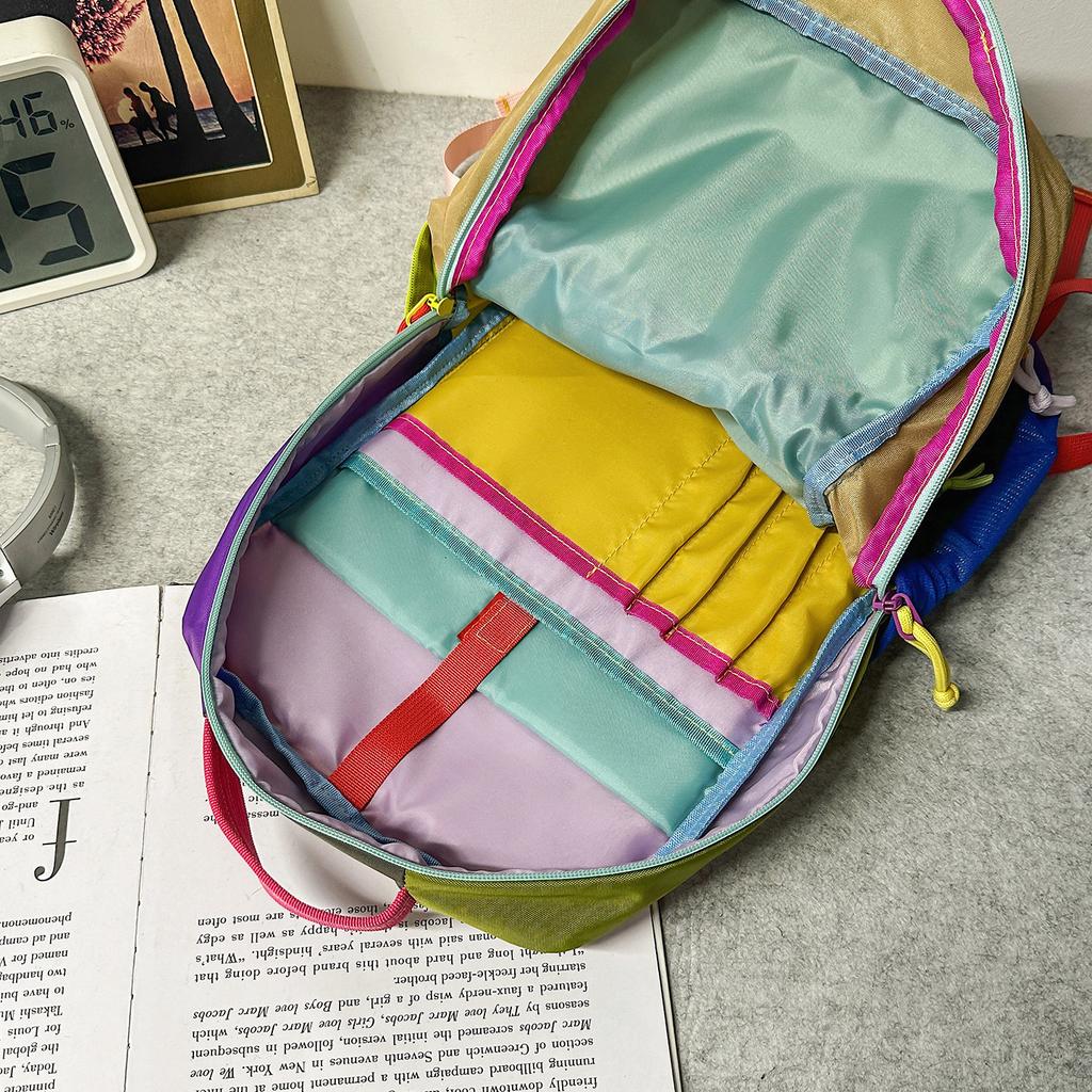 Schoolbag, dopamine large capacity backpack, stylish outdoor travel bag, sports color-blocked hiking bag, lightweight backpack