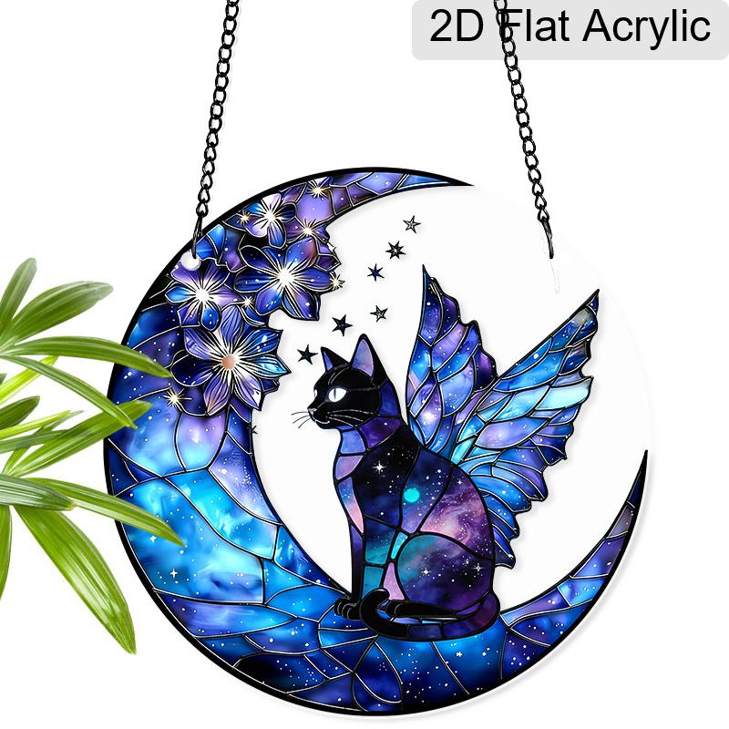 

Acrylic Galaxy Cat on Moon Suncatcher Stained Glass Effect Window Hanging Ornament Fantasy Themed Gift for Home 20cm/7.87Inches