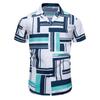 Summer New Men's Casual Short-sleeved Shirt Contrasting Print Hawaiian Style Lapel Top Short-sleeved
