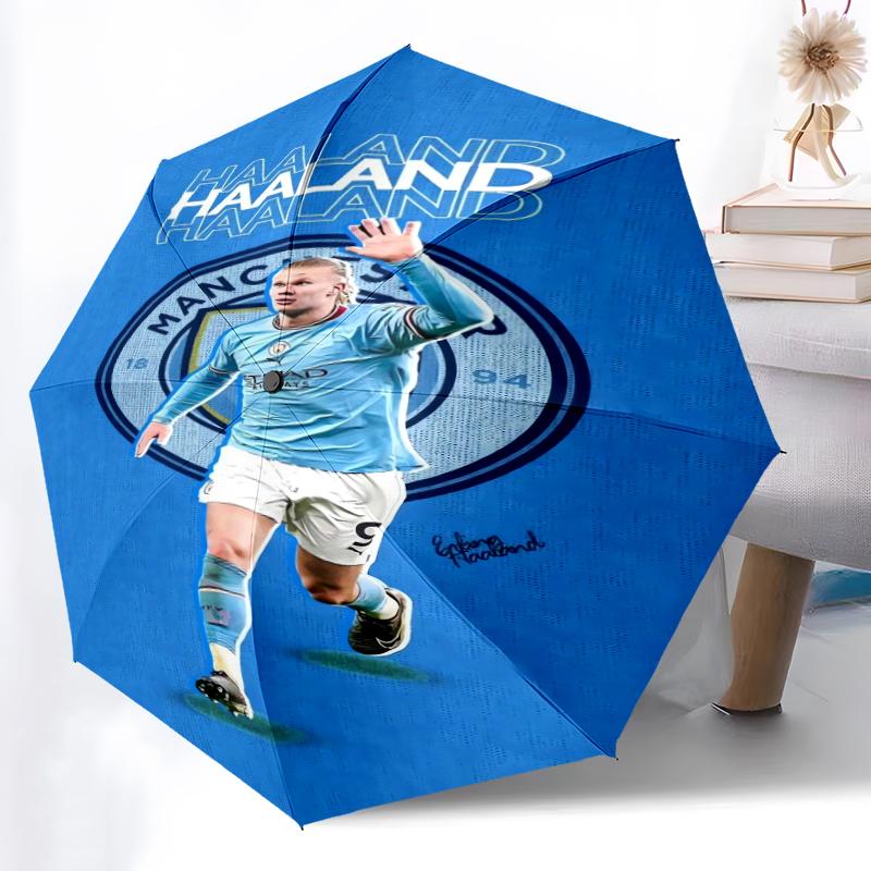 1pz Ombrello Automatico Robusto a 8 Stecche, Ombrello Manchester United Manchester City, Stampato Digitalmente, Ombrello Pieghevole per Uso Esterno in Movimento