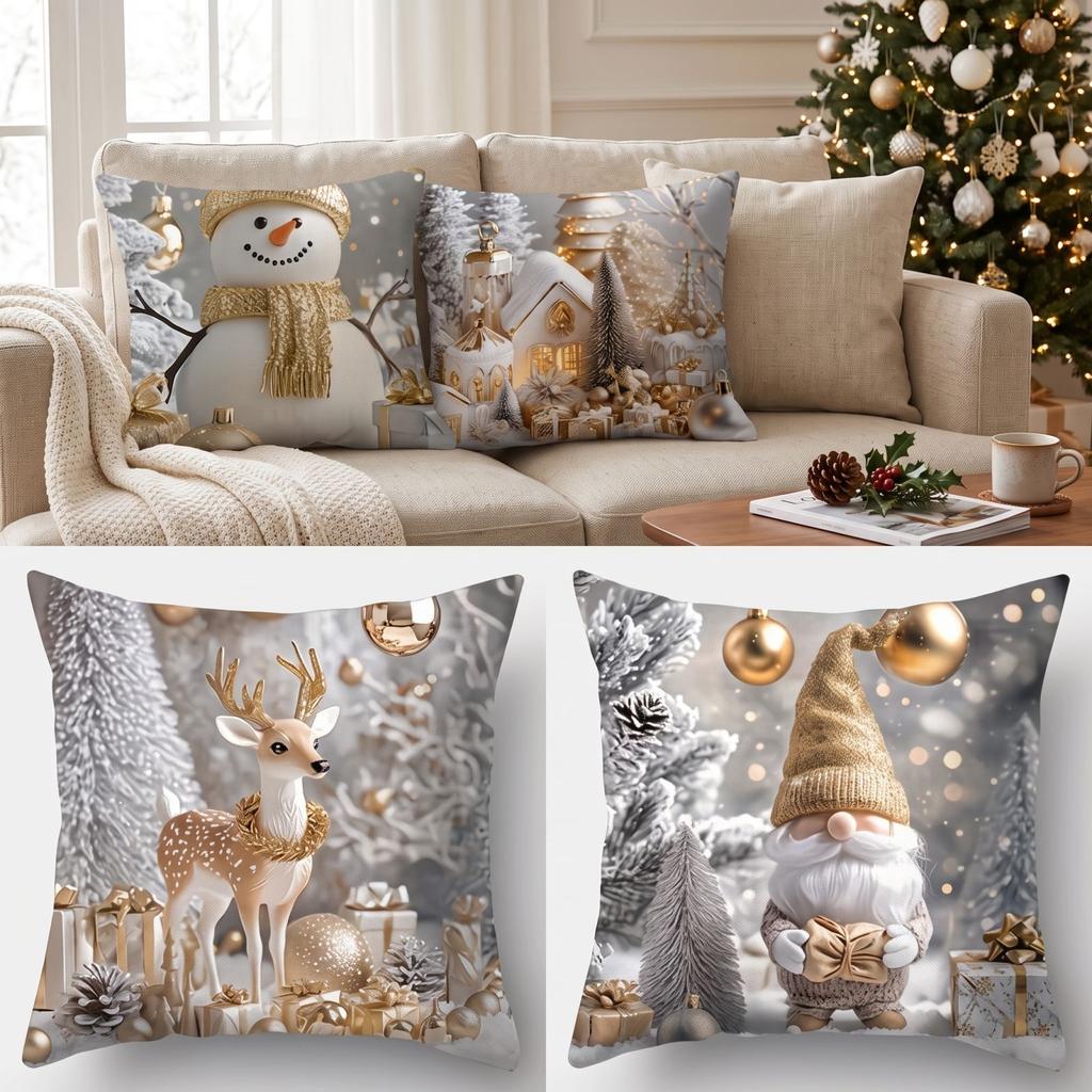 4 Pack Christmas Throw Covers, Decorative Cushion Cases for Home and Sofa Decoration