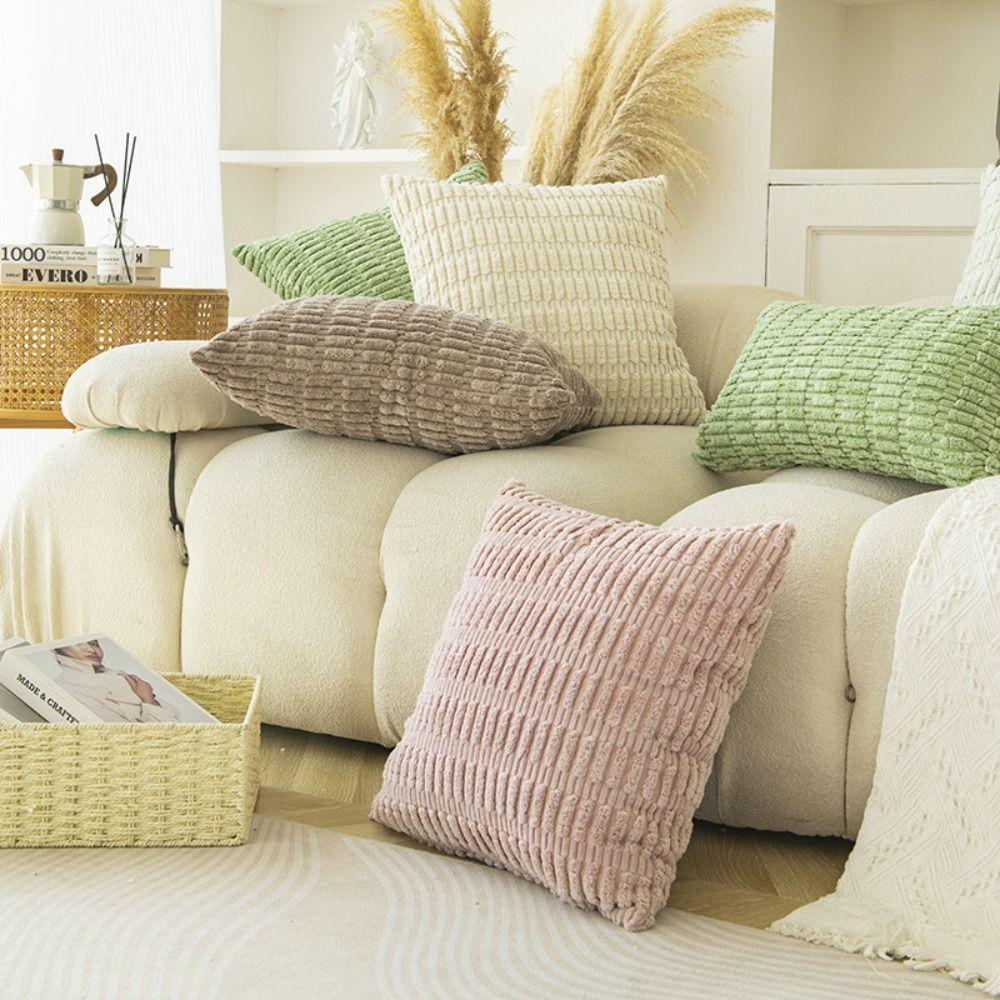 

45x45cm Plush Striped Pillow Cover Microfiber Sofa Pillowcase Corduroy Cushion Cover Cushions