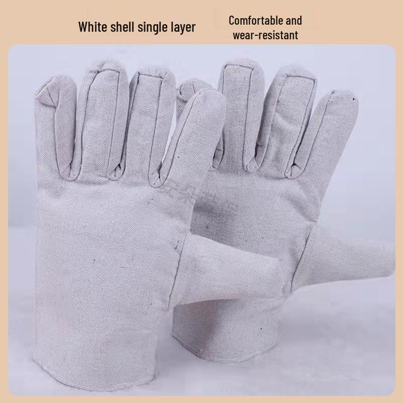 White Canvas Work Gloves: Red-Edged, 24-Line, Double Layer, Thickened, Wear-Resistant for Welding and Labor Protection.