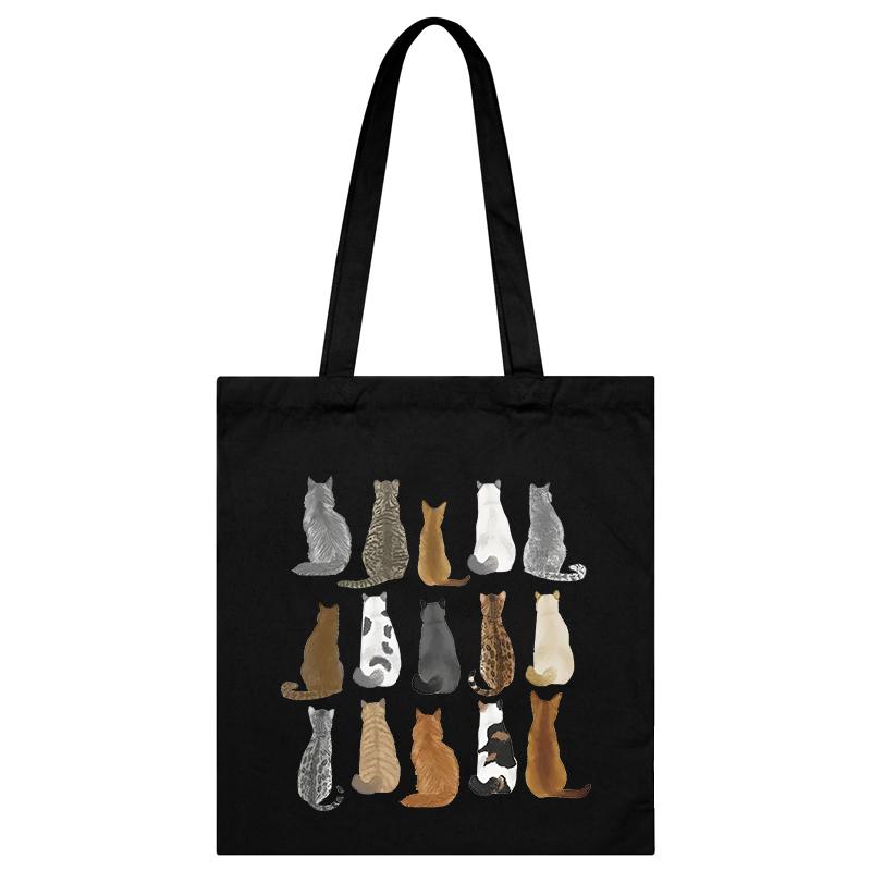 Funny Anime Cat Graphics Women Canvas Shoulder Bag Cartoon Animal and Plant Shopping Bag Kitten Lover Female Reusable Handbags