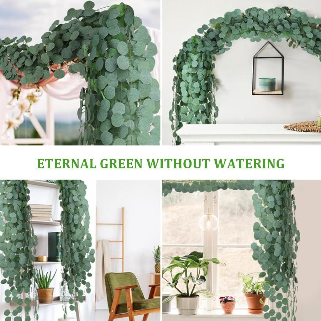6 Pack Eucalyptus Garland, Artificial Eucalyptus Leaves Table Greenery Garland Wreath Vines Handmade Garlands for Wedding Backdrop Indoor Outdoor