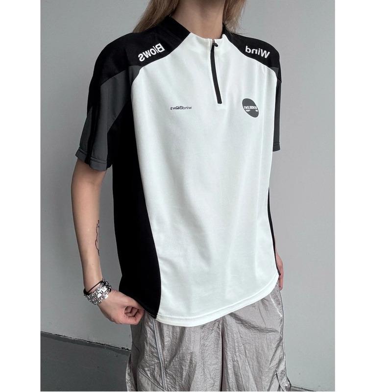 Men's Korean Style Hooded Short-Sleeve T-Shirt with Zipper Design and Large Pocket