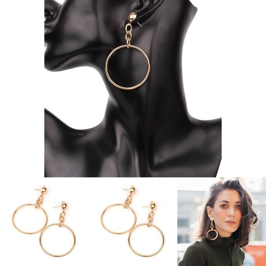 Circle Unique Gold Earrings Geometric Shape For Fashionable Women
