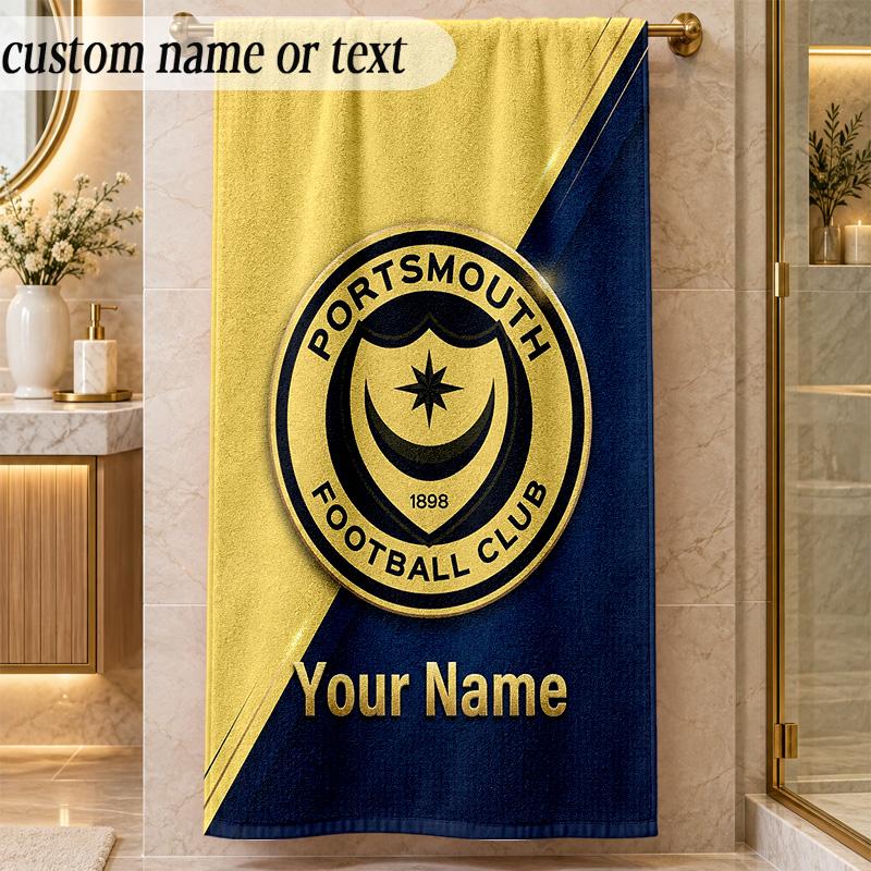 Beach TowelPortsmouth FC Custom Name Text Personalized Soft Towel for Beach Pool Indoor Home Decor Gift