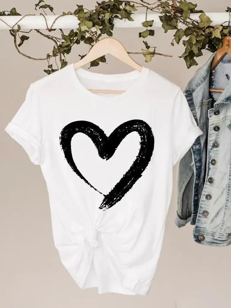 Plus Size Graphic Tee Clothes 90s Sweet Love Heart Valentine Ladies Print T Clothing Summer FeUnisex Womens Short Sleeve Tshirts